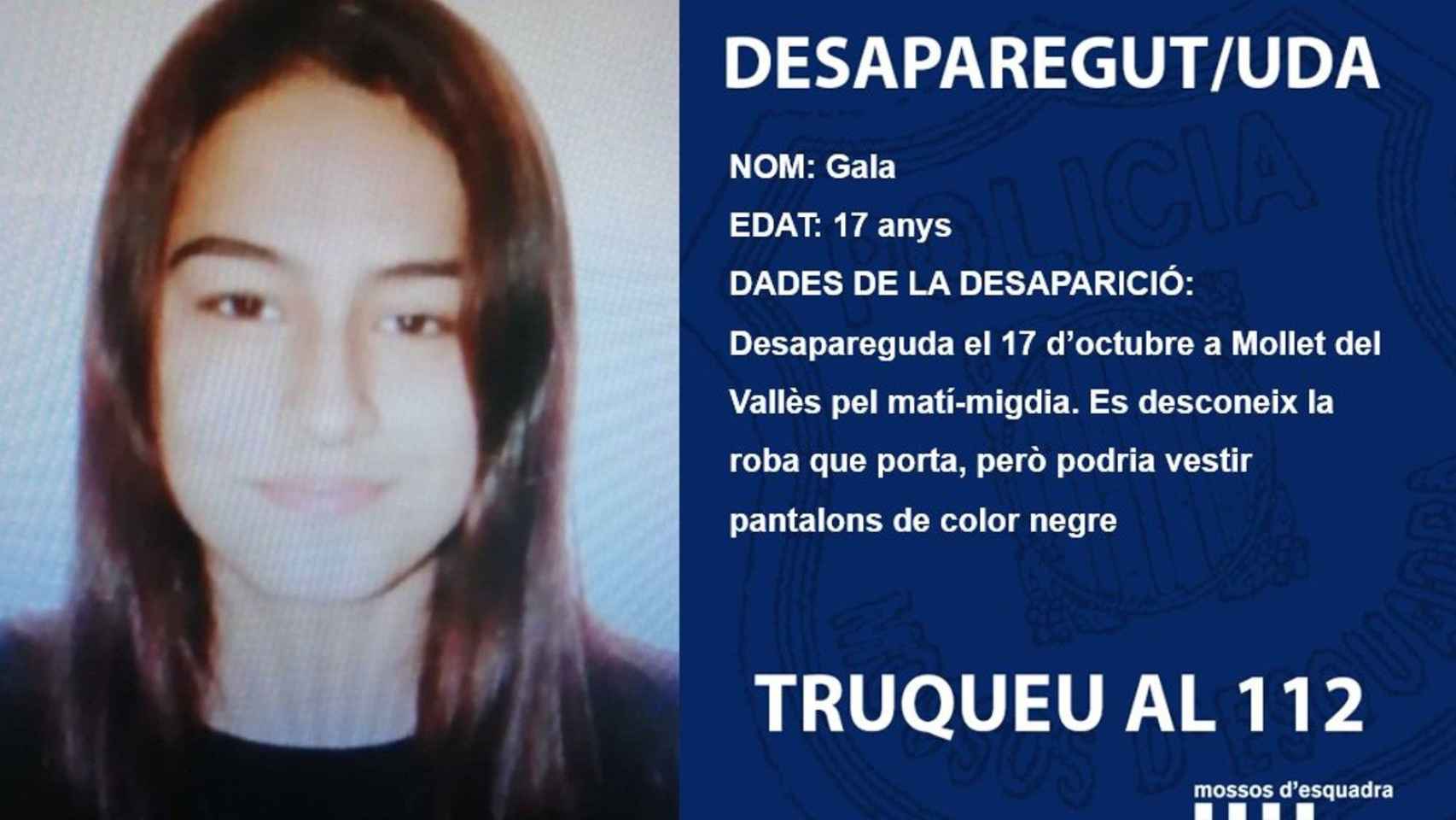 Gala, la menor desaparecida en Mollet del Vallès / MOSSOS D'ESQUADRA