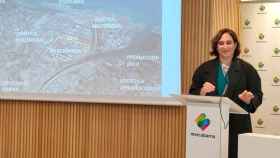 La alcaldesa Ada Colau, en la presentación del acuerdo para ampliar Mercabarna / EP