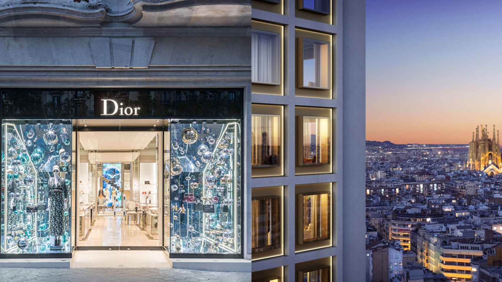 Fotomontaje con una tienda de Dior y las Mandarin Oriental Residences de Barcelona