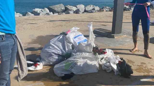 Bolsas de basura recogida del fondo del mar de la playa de la Mar Bella / METRÓPOLI