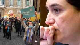 Manifestación de Barcelona es Imparable contra Colau y una imagen de la alcaldesa en un 'collage' de Metrópoli