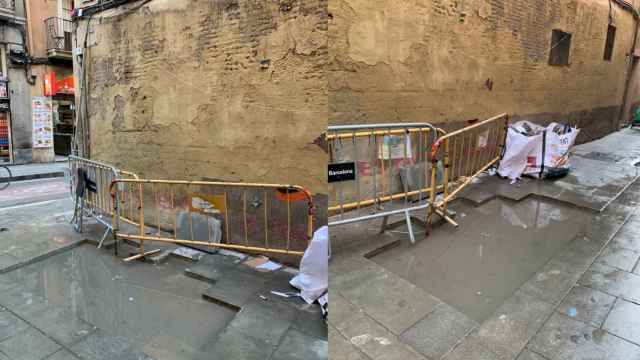 La peligrosa piscina de una calle del Raval provocada por la dejadez municipal / TWITTER