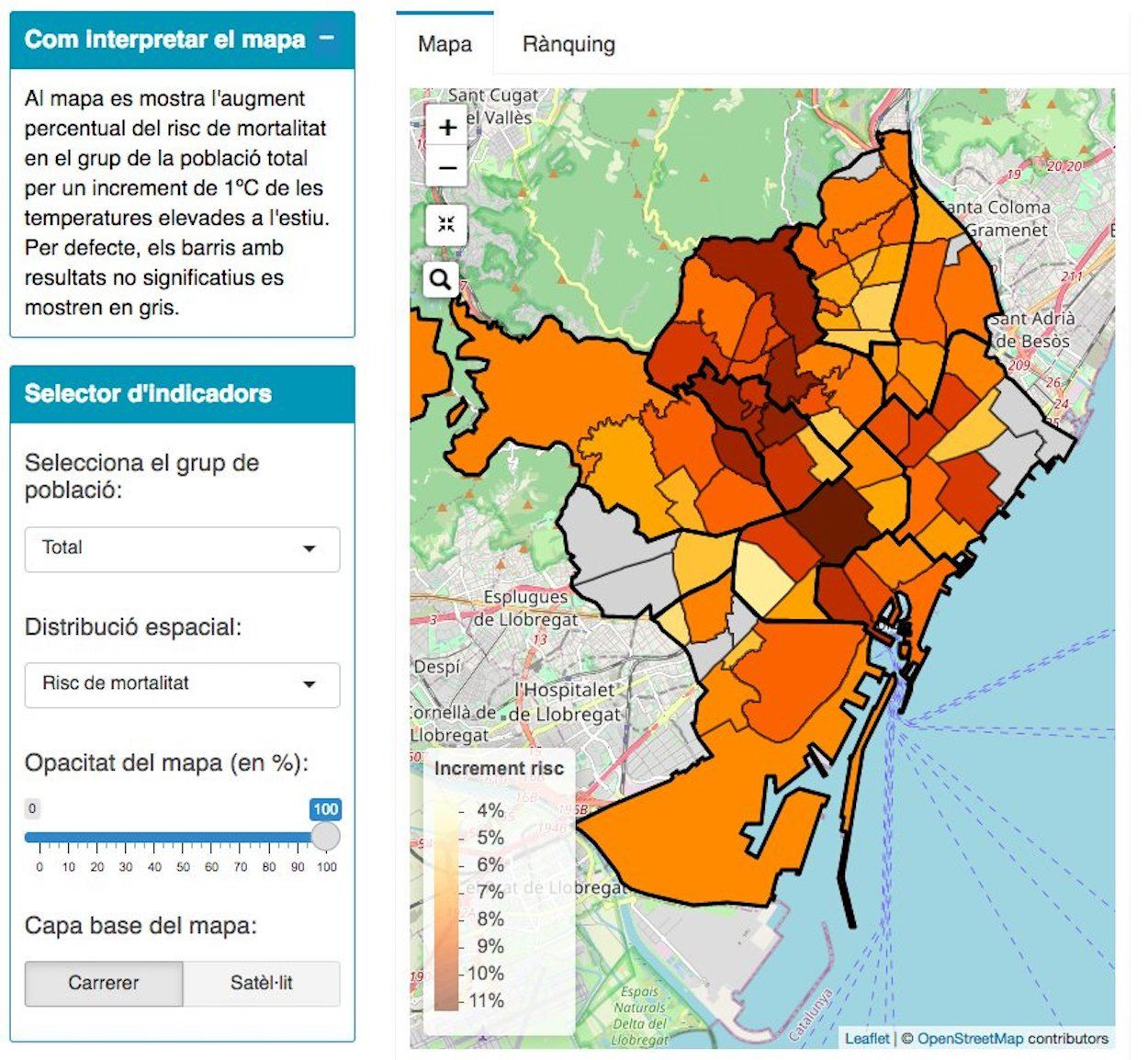 Mapa del riesgo de mortalidad por el aumento del calor en Barcelona / ASPB