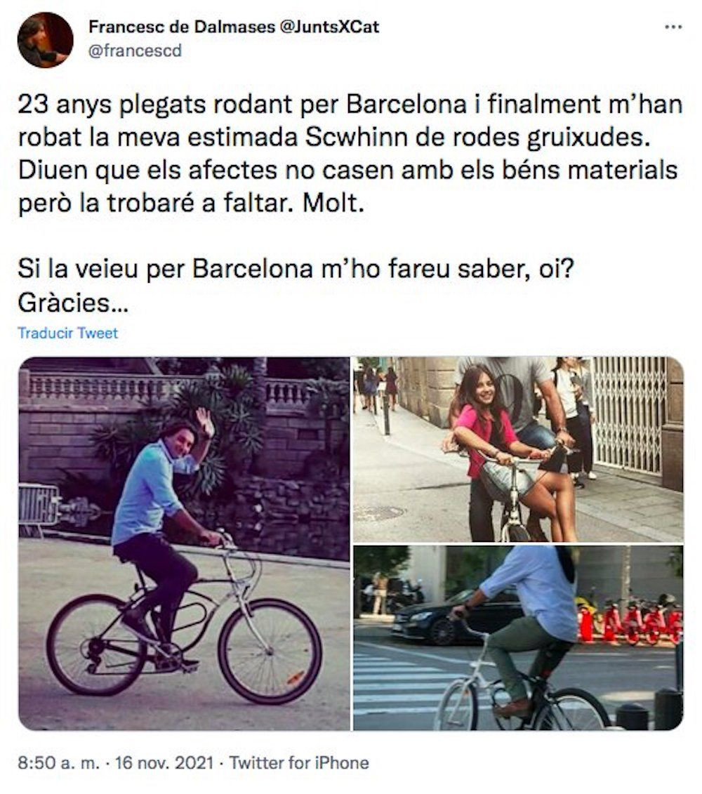 Francesc de Dalmases denuncia el robo de su bicicleta / TWITTER