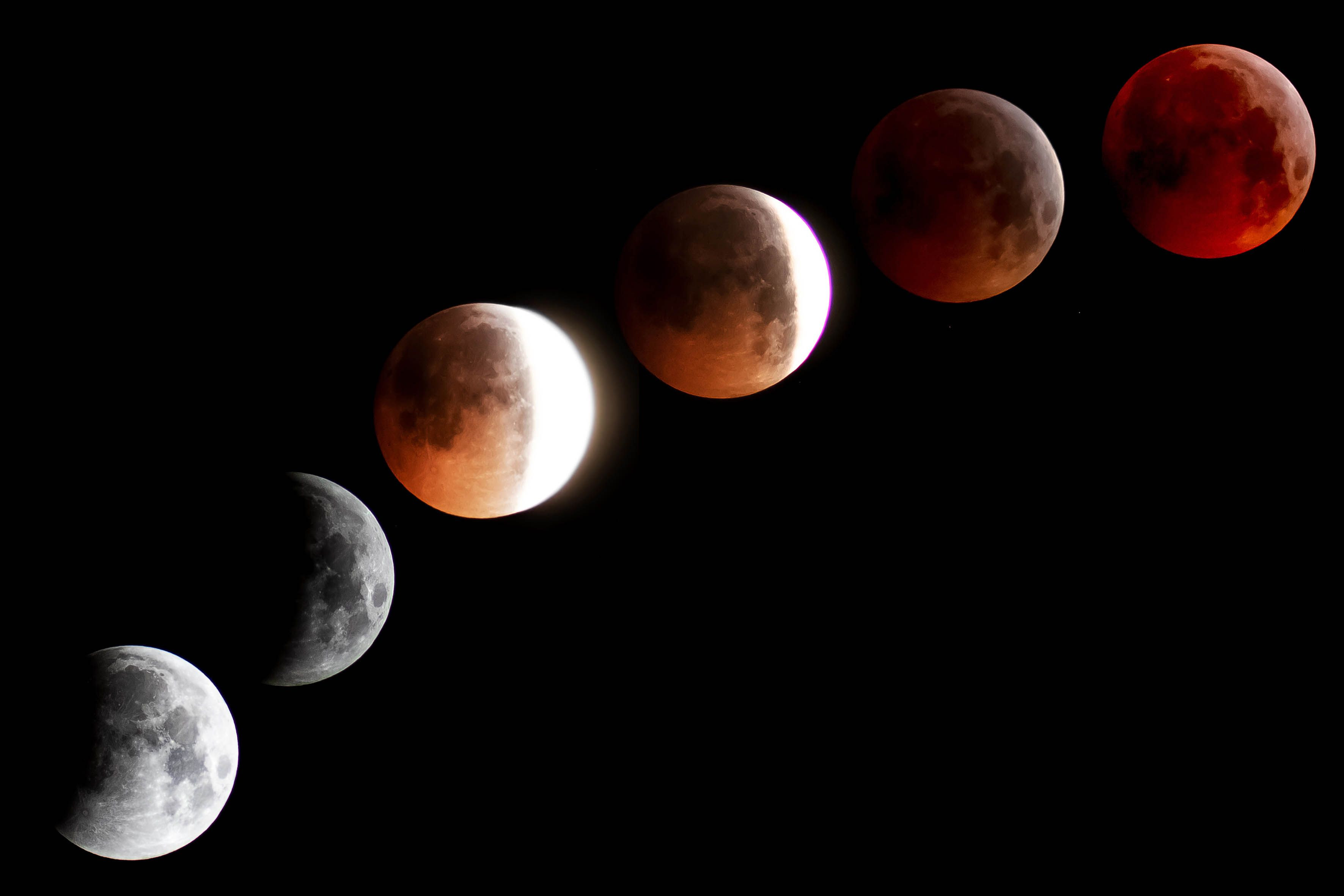 Fases de un eclipse lunar en una imagen de archivo