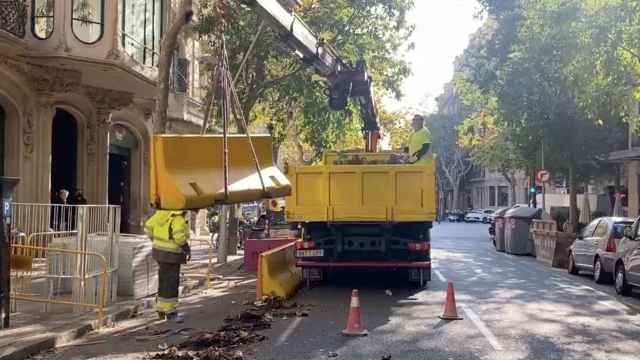 Operarios retiran bloques de hormigón de Barcelona / JAUME COLLBONI