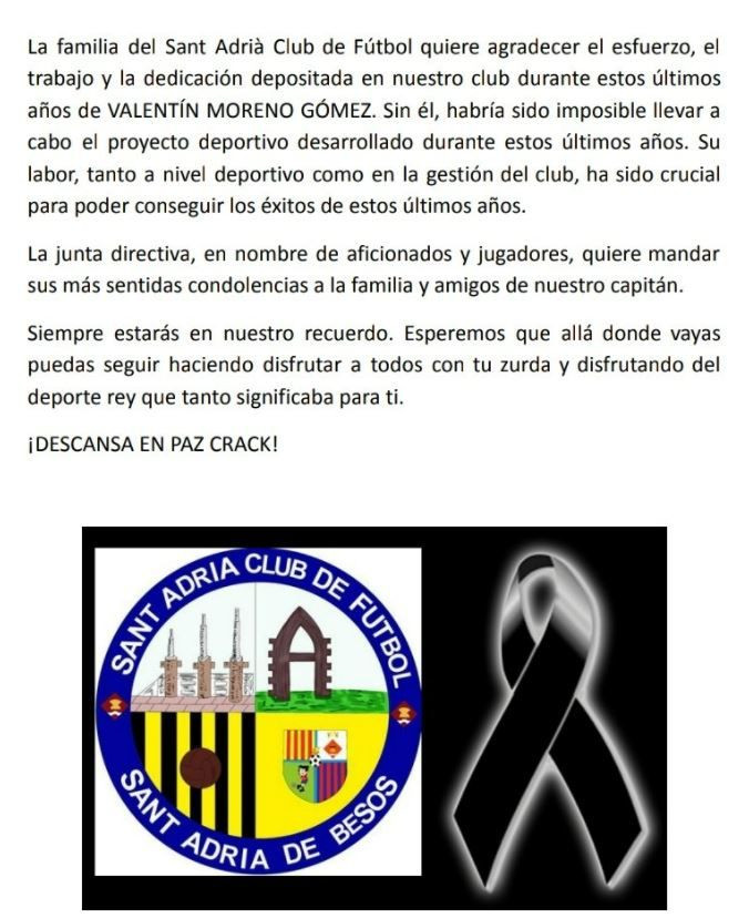 Comunicado oficial del Sant Adrià Club de Fútbol / TWITTER