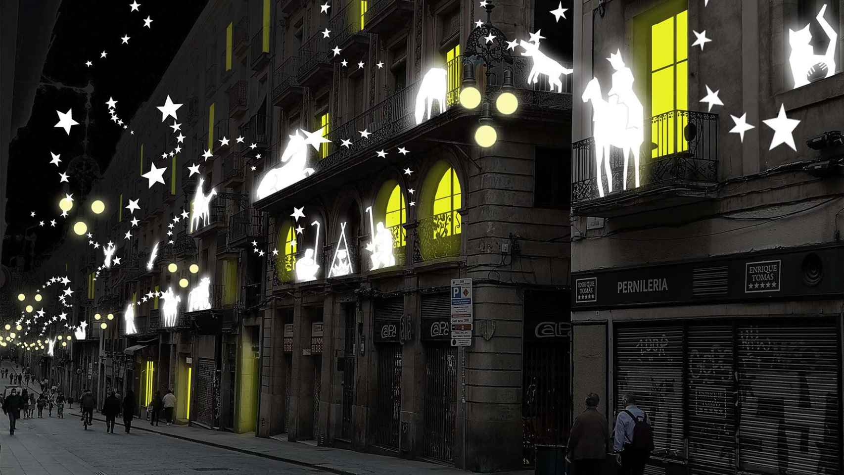 La calle de Ferran, iluminada con el pesebre / AYUNTAMIENTO DE BARCELONA
