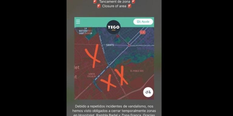 Mensaje de Yego informando del cierre de diversas zonas de Barcelona y L'Hospitalet / METRÓPOLI