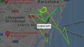 El recorrido del helicóptero que ha sobrevolado Barcelona de madrugada / FLIGHT RADAR