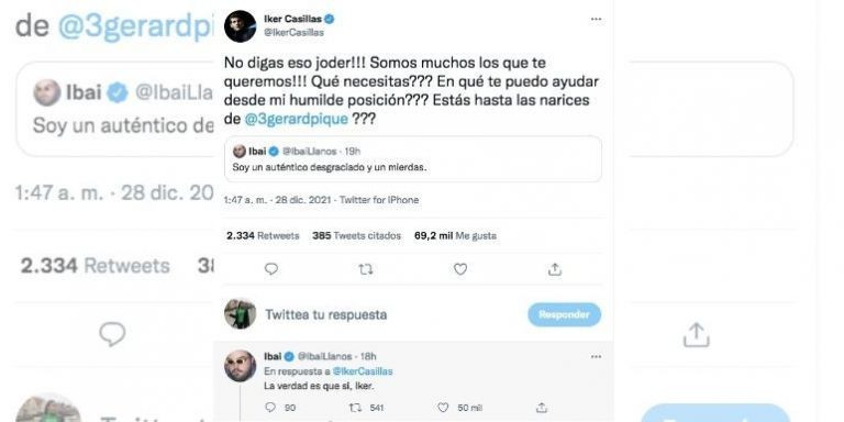 Tuit en el que se responden Iker Casillas e Ibai Llanos / TWITTER