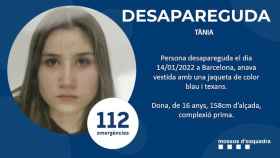 Cartel de la desaparición de Tània, una menor de 16 años, en Barcelona / TWITTER - @MOSSOS