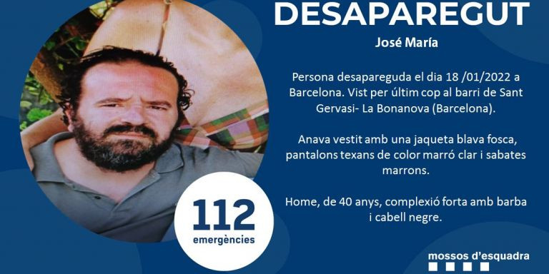 Imagen del hombre desaparecido que los Mossos han difundido en las redes sociales / MOSSOS D'ESQUADRA