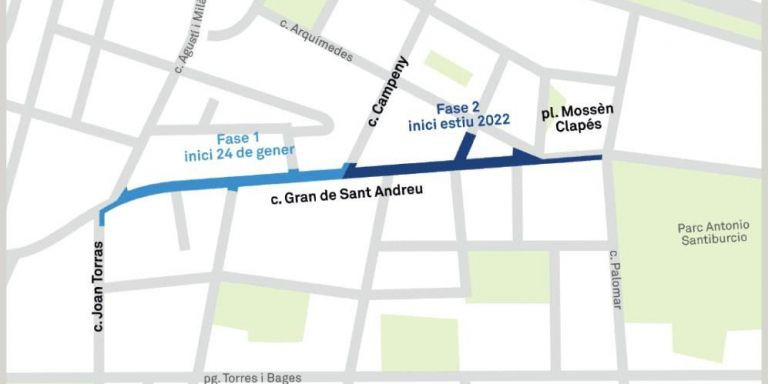 Mapa de las dos fases de obras en Sant Andreu / AJUNTAMENT DE BARCELONA