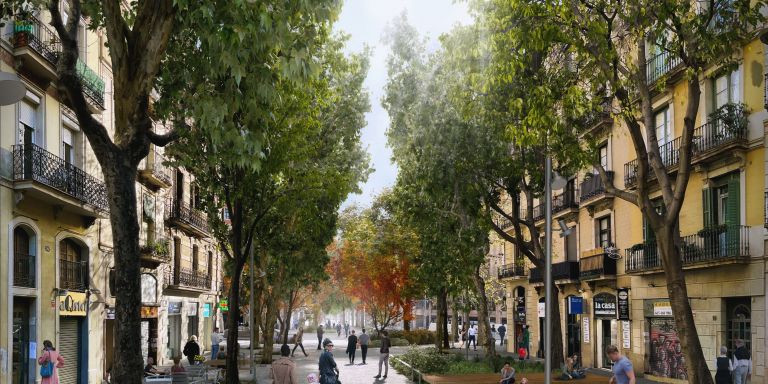 La calle de Girona convertida en un eje verde de la 'superilla' / AYUNTAMIENTO DE BARCELONA