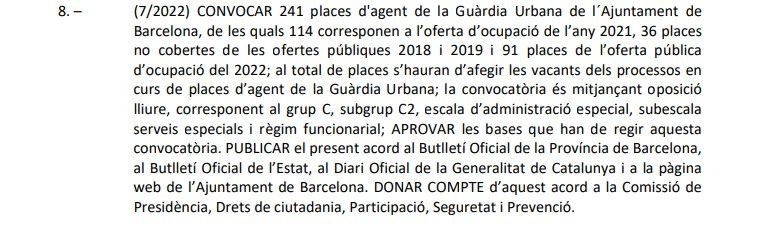 Texto de la comisión de gobierno con el texto de la Guardia Urbana / AYUNTAMIENTO DE BARCELONA