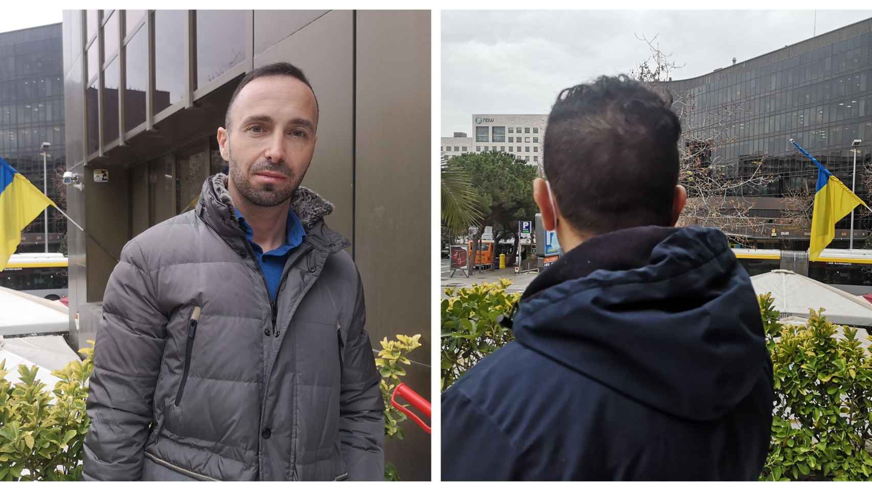 David Martín (izquierda) y Hakim (derecha) en la puerta del consulado ucraniano / METRÓPOLI