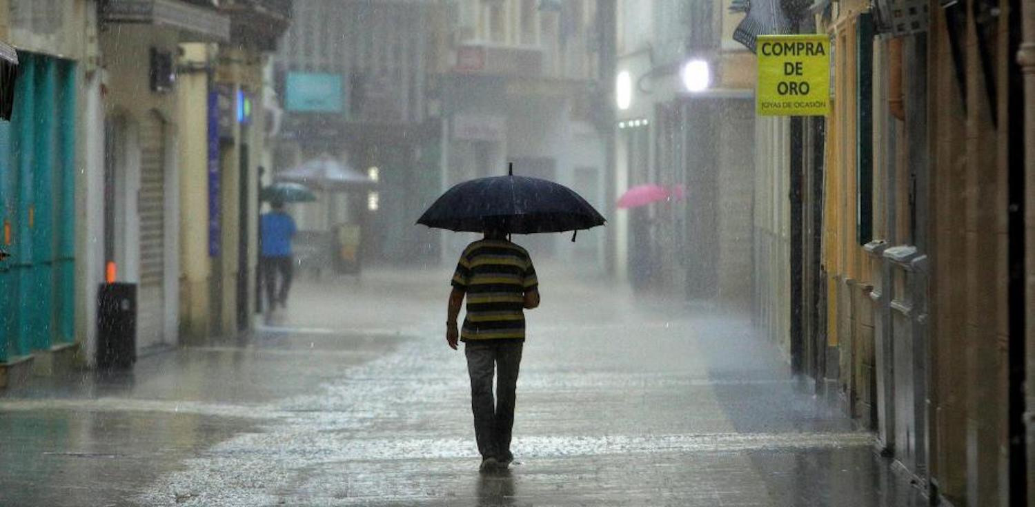 Un hombre con un paraguas bajo una fuerte tormenta de otoño / EFE