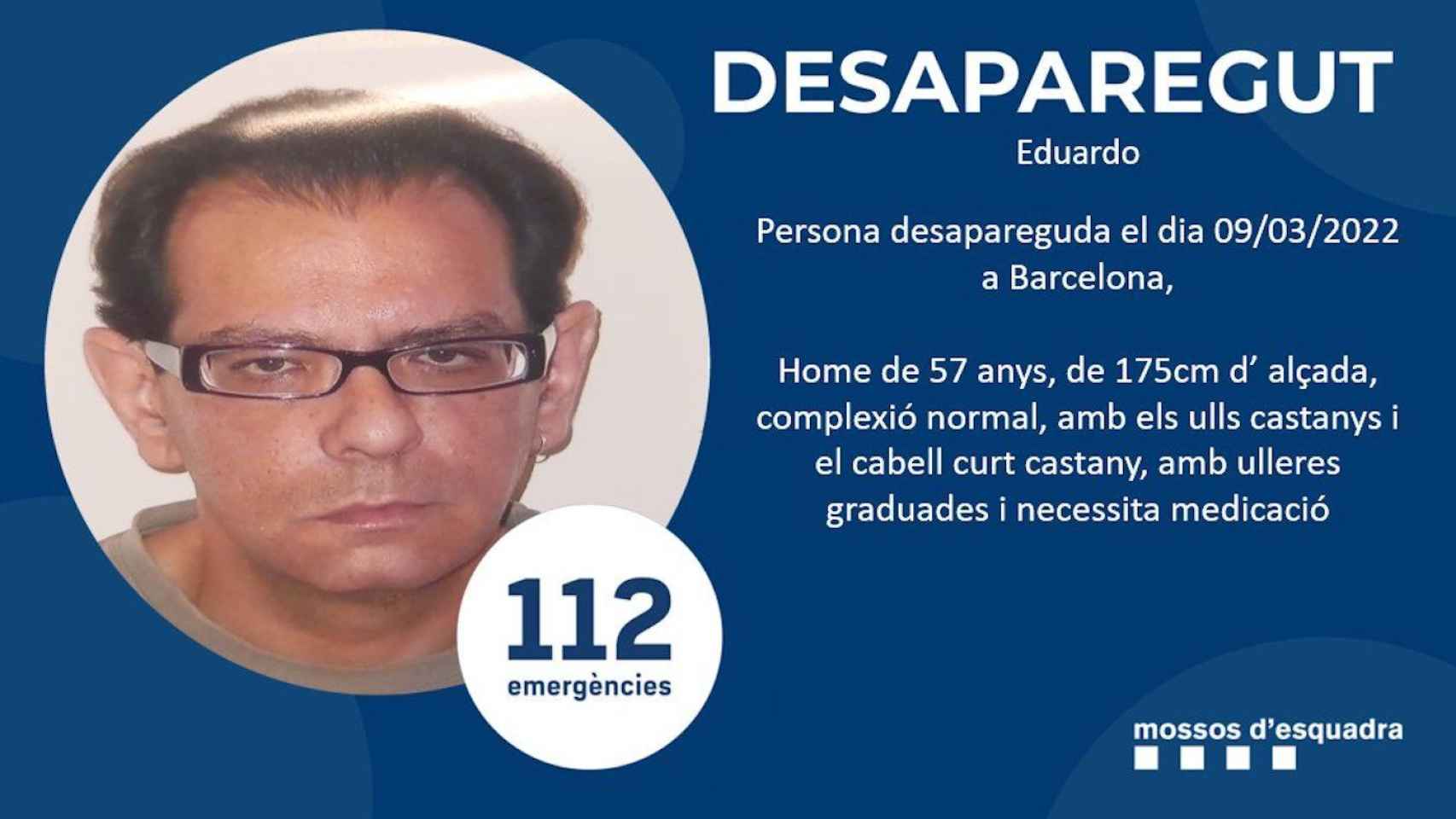 Cartel de información sobre Eduardo, el hombre desaparecido en Barcelona / MOSSOS D'ESQUADRA