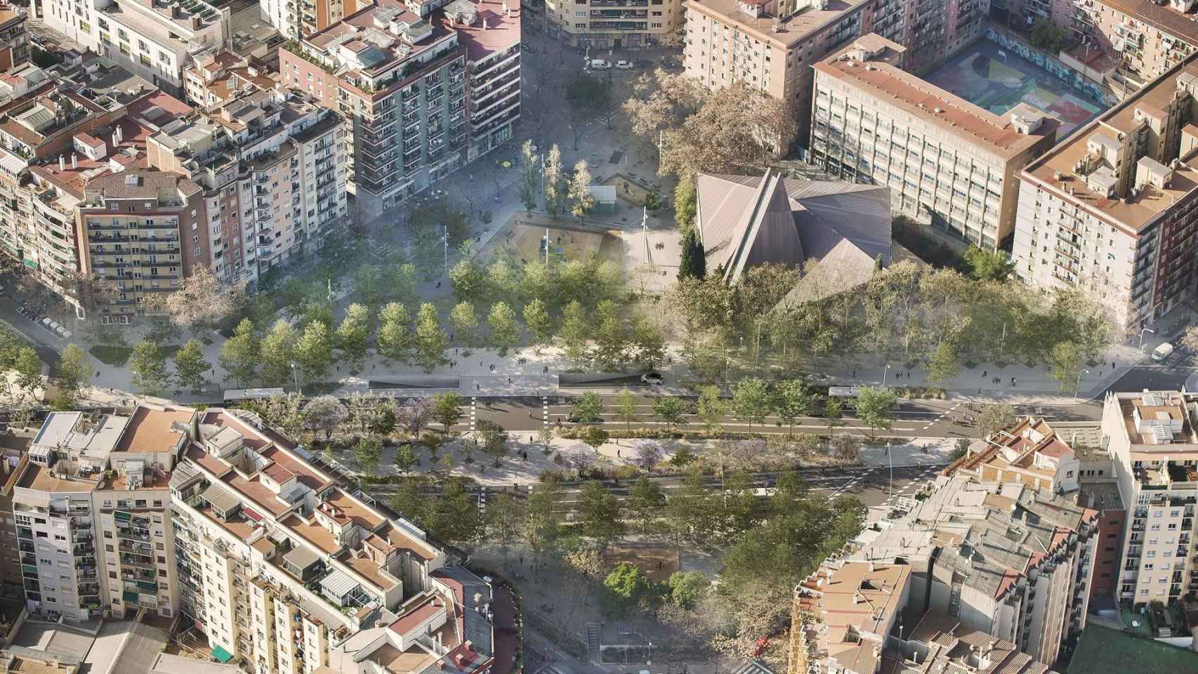Remodelación que se hará en la avenida Meridiana en la plaza Ferran Reyes y los jardines de Maria Soteras / AJUNTAMENT DE BARCELONA