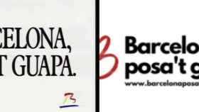 Fotomontaje de uno los carteles de la campaña del Ayuntamiento de Barcelona (izquierda) y el logo de la plataforma Barcelona, posa't guapa / AYUNTAMIENTO DE BARCELONA - PLATAFORMA BARCELONA, POSA'T