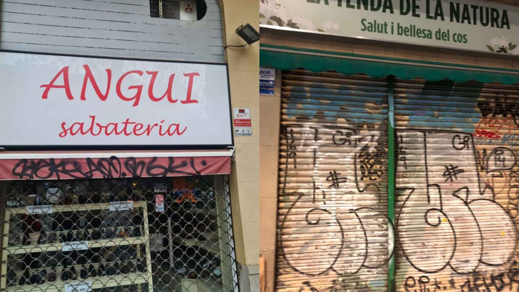 Fotomontaje con grafitis en comercios de Sant Antoni / CEDIDAS