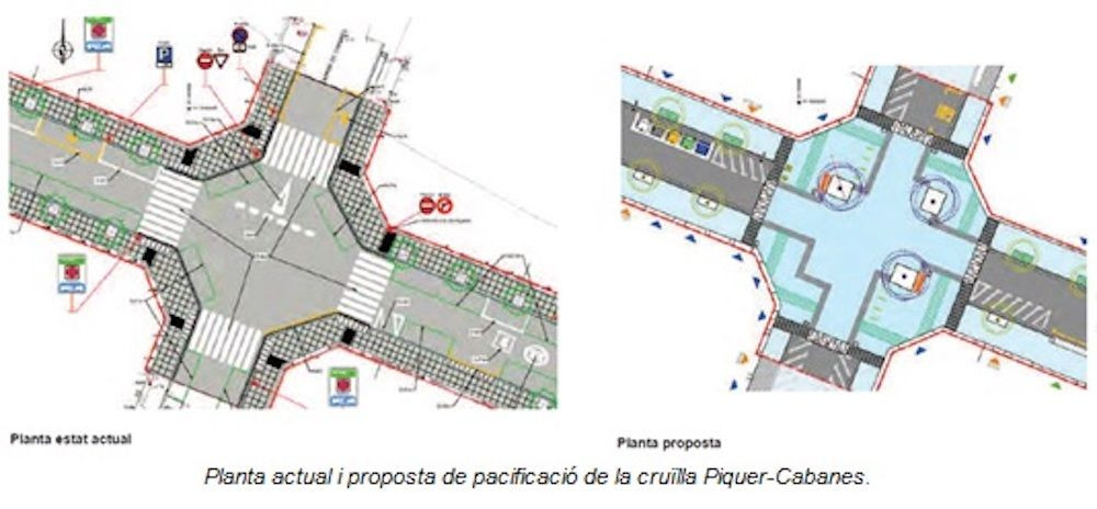 Diseño del antes y el después del cruce de las calles Piquer y Cabanes / AYUNTAMIENTO DE BARCELONA