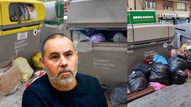 Fotomontaje de Eloi Badia y los nuevos contenedores de Barcelona, a rebosar de basura / METRÓPOLI