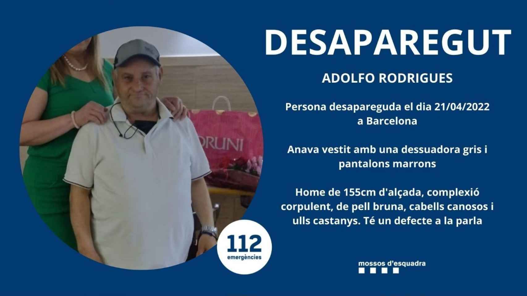 Adolfo, el hombre que buscan los Mossos d'Esquadra que desapareció en la via Laietana / MOSSOS D'ESQUADRA