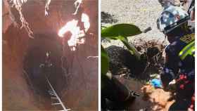 Los bomberos rescatan a una persona que se cayó en un agujero de seis metros en su patio / BOMBEROS BARCELONA