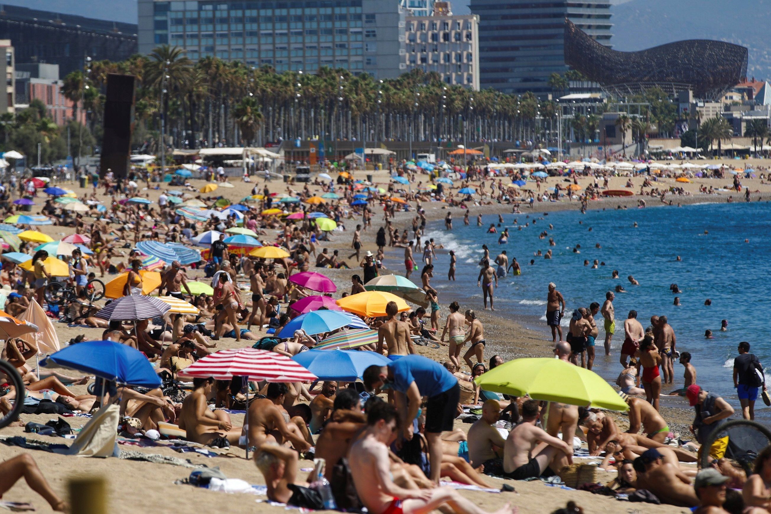 Una de las playas de Barcelona, llena de bañistas / EFE