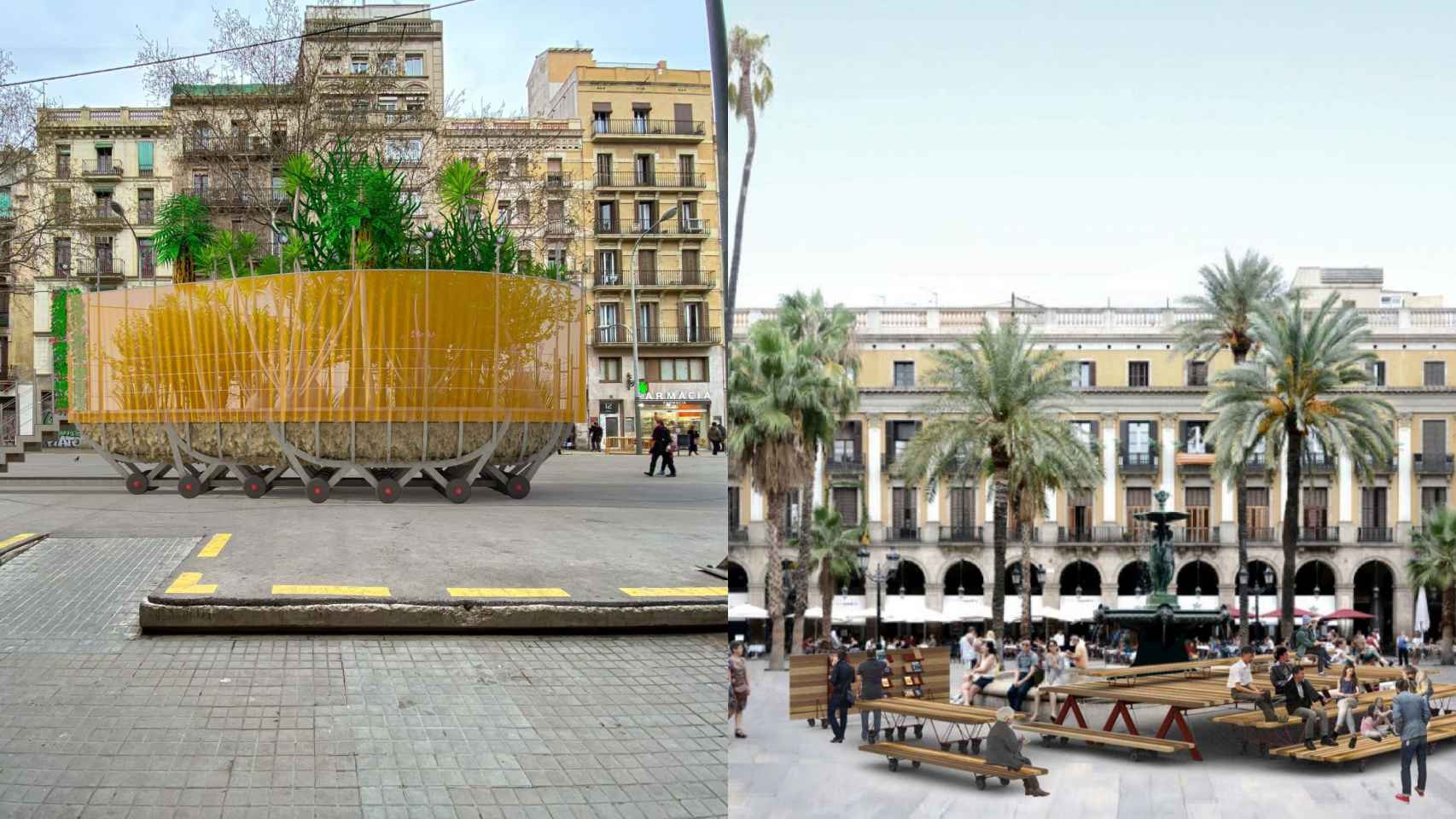 Dos de los montajes que se podrán ver en el Festival d'Arquitectures en el centro de Barcelona/ AYUNTAMIENTO DE BARCELONA