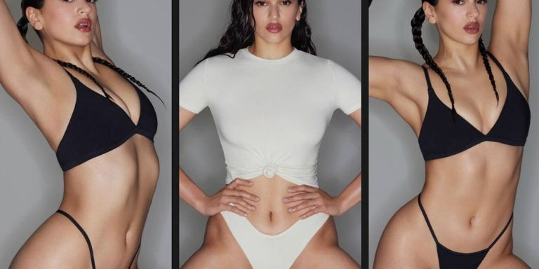 Rosalía posando en ropa interior y lencería para la marca Skims de Kim Kardashian / SKIMS