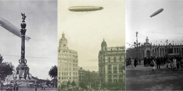 El dirigible alemán Graf Zeppelin en 1929 en Barcelona