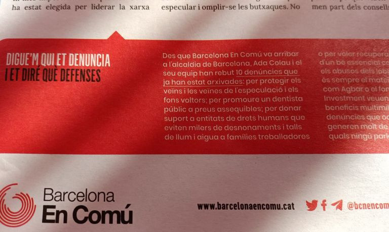 Fragmento de la revista propagandística de Barcelona en Comú / MA