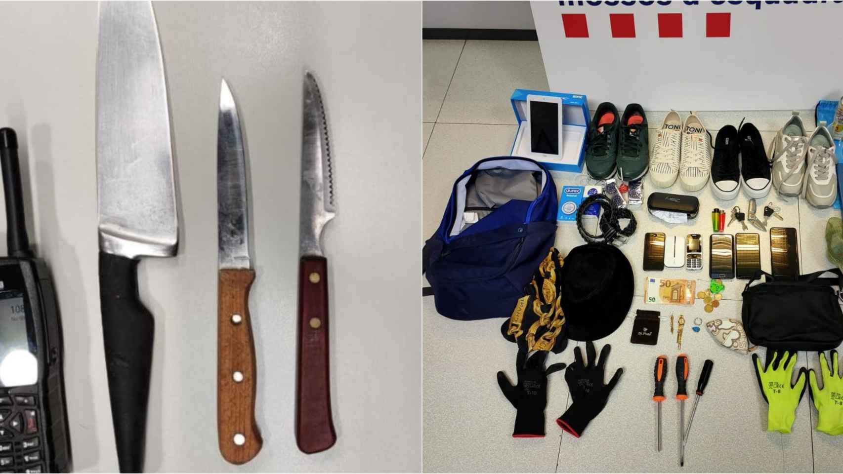 Cuchillos y demás material incautado por la policía catalana / MOSSOS D'ESQUADRA