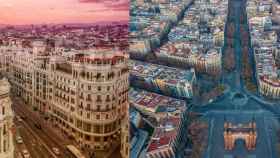 Vista aérea de las ciudades de Madrid y Barcelona