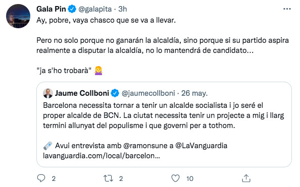 Tuit de Gala Pin sobre Collboni / TWITTER GALA PIN