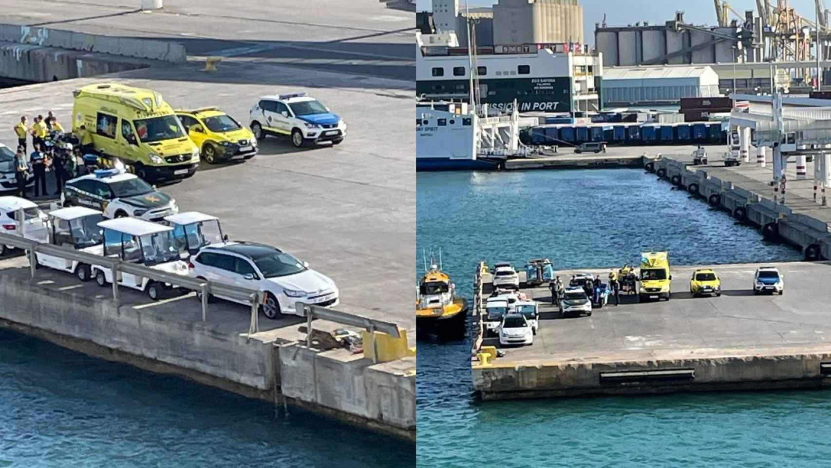 Efectivos que han acudido al puerto de Barcelona después de que un hombre se intentase suicidar en un barco que venía de Mallorca / CEDIDAS