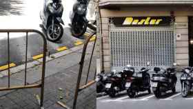 Fotomontaje con los estacionamientos para motos ya borrados (izquierda) y el vado lleno de motos el lunes (derecha) / CEDIDA - METRÓPOLI