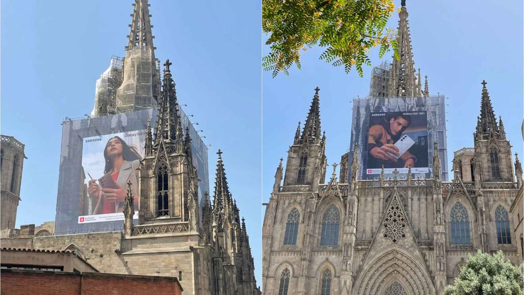 Anuncio de la compañía Samsung en la Catedral de Barcelona