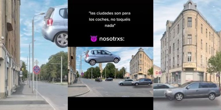 Vídeo en formato 'meme' que los comunes compartieron en TikTok para reflejar su lucha contra el vehículo privado / TIKTOK