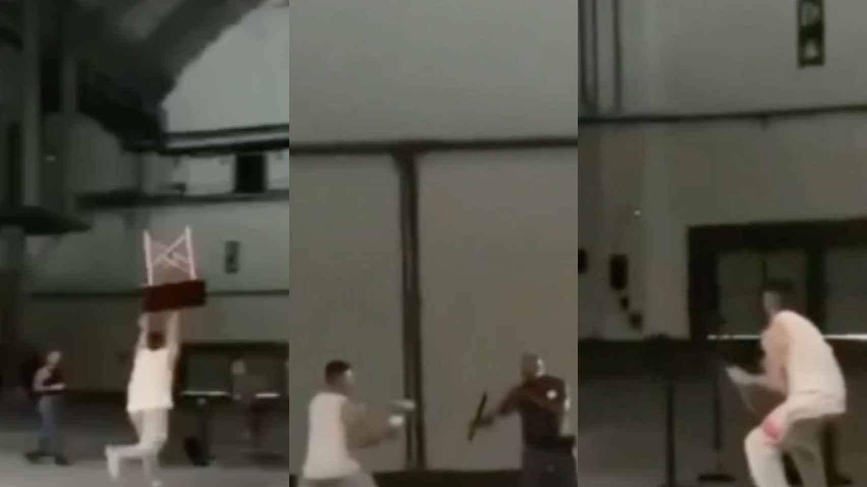 Capturas de pantalla del vídeo en el que Cecilio G lanza sillas antes de ser detenido / CEDIDAS