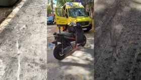 Fotomontaje de las aceras impregnadas de suciedad en diversos sitios de Barcelona y una moto y una ambulancia tras un accidente / METRÓPOLI