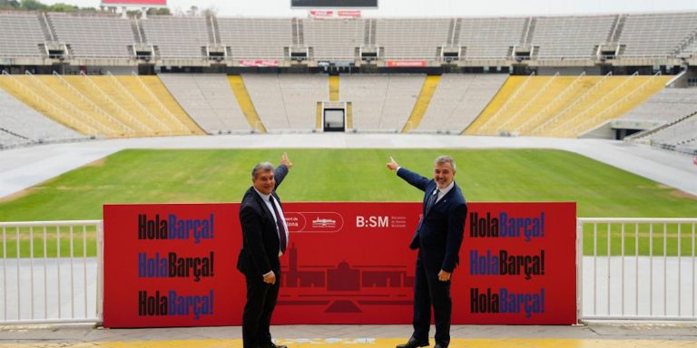 Joan Laporta y Jaume Collboni, en el Estadi Olímpic / EFE