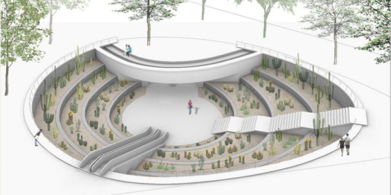 Render del futuro acceso al metro de Glòries con un jardín / AYUNTAMIENTO DE BARCELONA