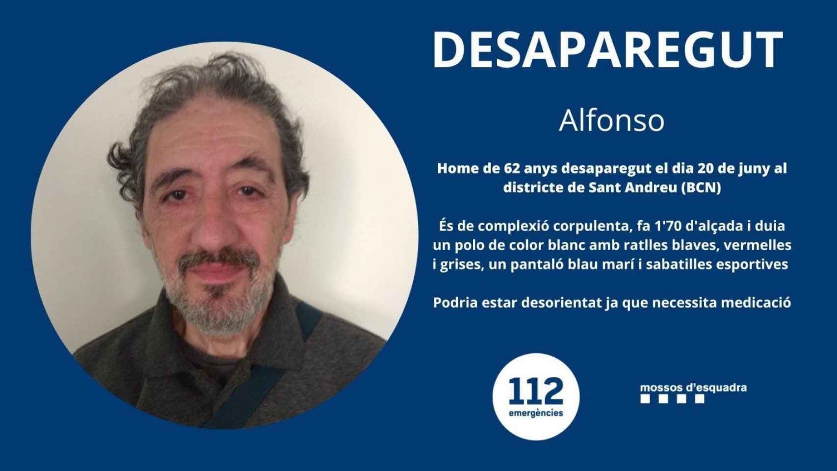 Mensaje de alerta de los Mossos d'Esquadra para encontrar a Alfonso / MOSSOS