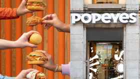 Productos y uno de los locales de Popeyes, que abre un nuevo restaurante en Barcelona / POPEYES