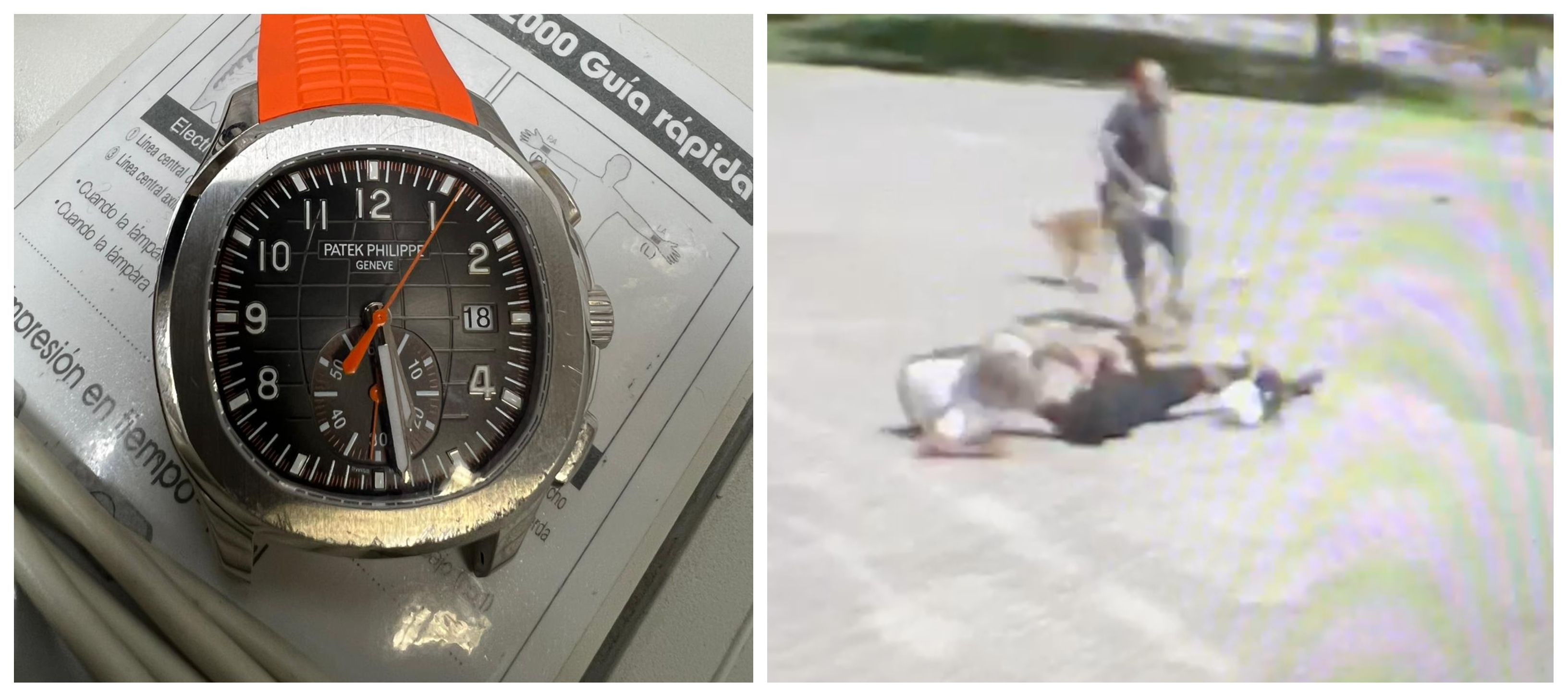El reloj que el ladrón intentó robar en Diagonal Mar y la víctima capturándole / CEDIDAS