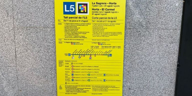 Cartel informativo de las obras de la L5 / METRÓPOLI